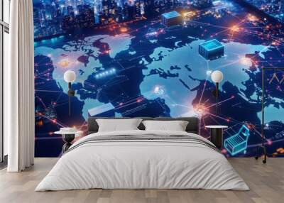 Distribution and logistics concept of global digital internet marketing and business. AI generative. Wall mural