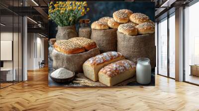 Freshly baked fragrant homemade bread. Ai generative. Wall mural