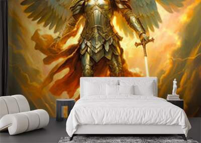 Graphic and biblical representation of the Archangel Michael. AI generativ. Wall mural