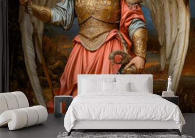 Graphic and biblical representation of the Archangel Michael. AI generativ. Wall mural