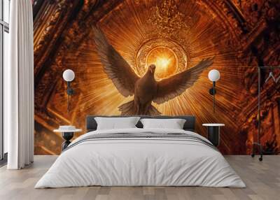 Graphic and biblical representation of the Holy Spirit in the form of a dove. AI generativ. Wall mural