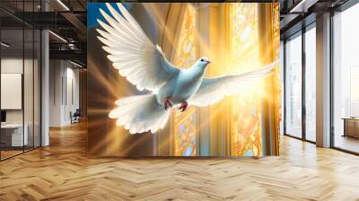 Graphic and biblical representation of the Holy Spirit in the form of a dove. AI generativ. Wall mural