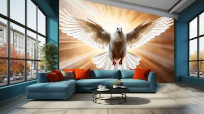 Graphic and biblical representation of the Holy Spirit in the form of a dove. AI generativ. Wall mural