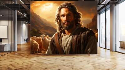 Jesus Christ as the good shepherd. Ai generativ. Wall mural