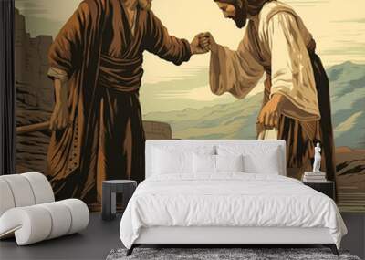 John the Baptist standing in the Jordan River and baptising. AI generativ. Wall mural