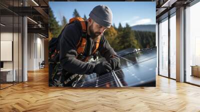 Minting and maintenance of solar panels by an expert. AI generativ. Wall mural