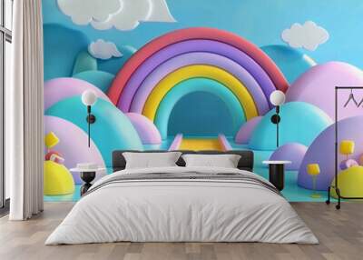 Pastel candy world for children in 3D. AI generative. Wall mural