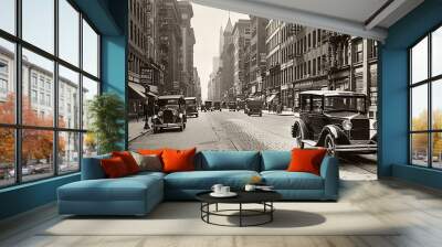 Streets and premises of a large city in the 1920s , 1930s.  and 1940. AI generative. Wall mural