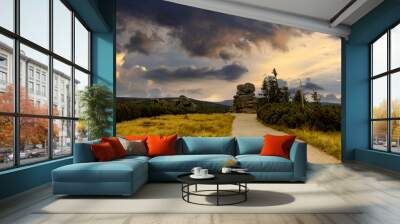 Sunny October view of the Sudetes. Wall mural