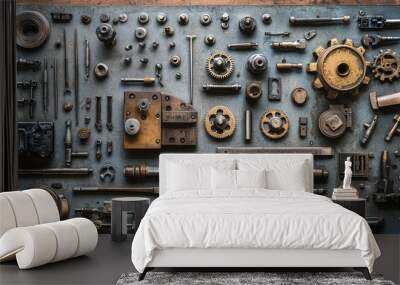 2. A collection of tools and machines used in manufacturing neatly arranged for display. Wall mural