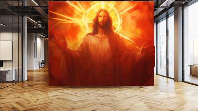 A divine portrayal of the Sacred Heart of Mary, surrounded by a radiant halo,  Wall mural