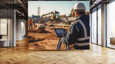 An engineer is using advanced equipment on the site to carry out the construction of the project. Wall mural