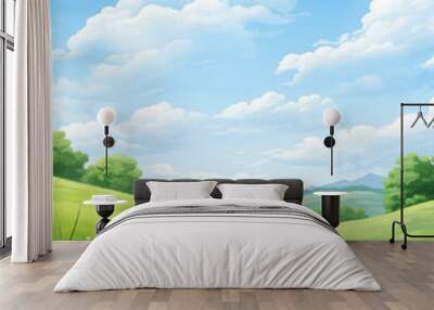 Digital painting Green meadow atmosphere, clear sky Wall mural