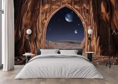 Digital painting of the cave at night Wall mural