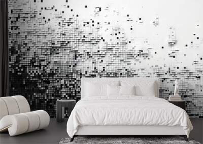 A highly detailed abstract background featuring a monochrome pixelated landscape of varying heights and patterns. Wall mural