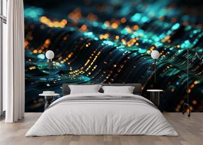 Abstract technology background with glowing lines and bokeh Wall mural