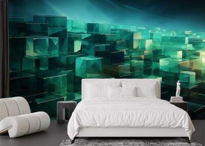 Abstract technology digital hi tech concept with green squares Wall mural