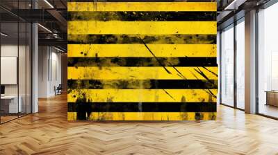 Grunge yellow and black warning stripes. Abstract grunge background Wall mural