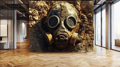 Image of gas mask on the background of the desert. Wall mural