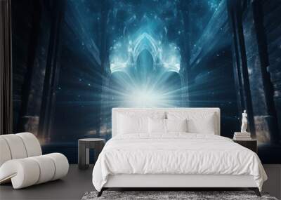 Mystical door in the night sky. Wall mural