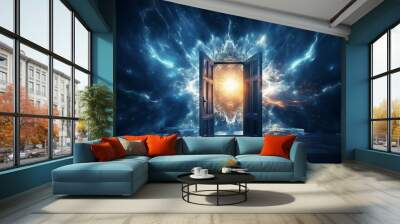 Mystical door in the night sky. Wall mural