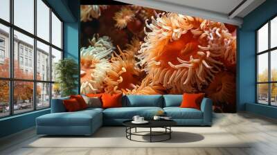 Orange coral in the aquarium. Underwater world. Wall mural