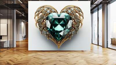 Valentine's day background with heart shaped jewelry made of precious stones  and angel wings. Wall mural