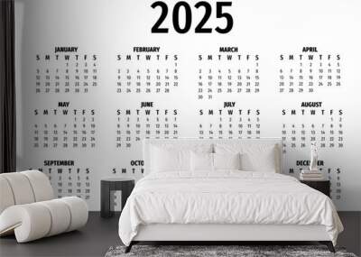 Classic vector calendar for 2025. Printable calendar layout. Wall mural