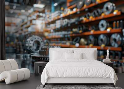 3d rendering of car parts in store with mechanical equipment theme and copy space Wall mural