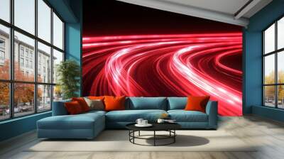 Abstract red lines depict the speed of the road in red. Red light trails on a dark background, with a high speed and fast motion blur effect. Design of a postcard, banner, website Wall mural