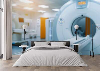 Advanced mri ct scan medical diagnosis machine at hospital lab, white background wide banner Wall mural