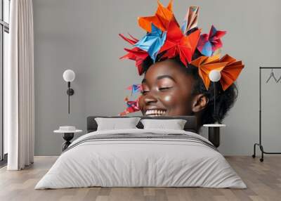 African woman portrait with origami hairstyle in studio background for fashion and art Wall mural