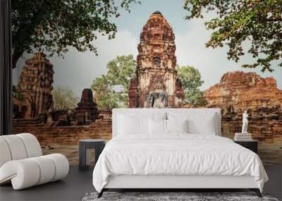 Autthaya ancient buddha statue in thailand temple Wall mural