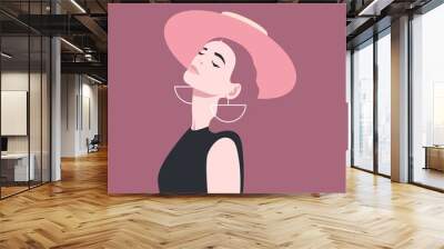 Beautiful stylish lady in a hat. Vector illustration in a flat style. Wall mural