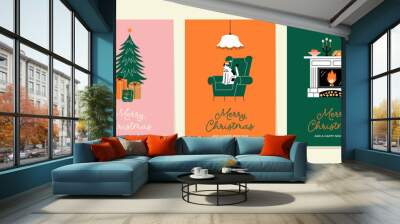 Christmas greeting cards or tags with lettering and hand drawn design elements. Postcard or invitation template.  Wall mural