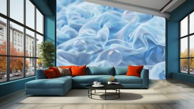 Close up of water bubble cleaning macro fabric fiber on cloth in detailed 3d rendering Wall mural