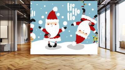 Collection of Christmas Santa Claus with hand drawn lettering Wall mural