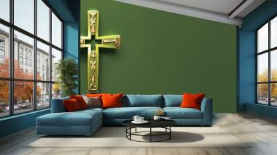 cross on a plain background, religious holiday Easter. Generative AI Wall mural