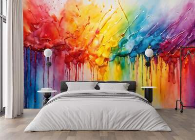 Vibrant rainbow cascade. A lively watercolor artwork with a rainbow flowing vividly across the canvas Wall mural