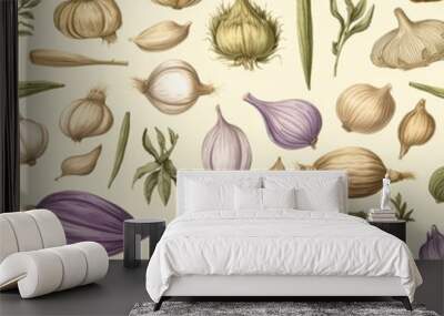 Delicate pastel vegetable pattern on transparent background for creative design projects and artists Wall mural