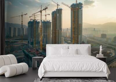 Generic under construction site for real estate investment in mega towers complex Wall mural