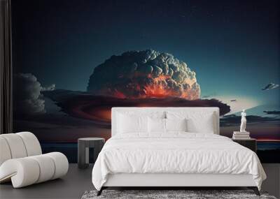 nuclear mushroom cloud against night sky, created with generative ai Wall mural