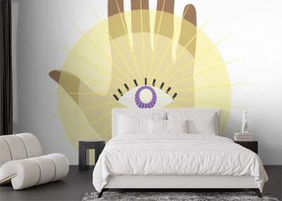 Human hand with eye on palm, predicting and seeing future, concept of sacred sign isolated vector illustration in flat style Wall mural