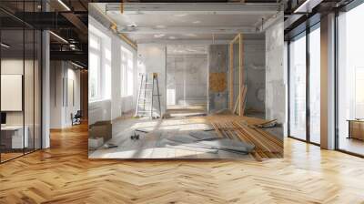 Interior renovation project. 3d rendering of modern design for home improvement and remodeling Wall mural