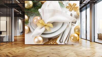 Christmas table setting in gold tones Wall mural