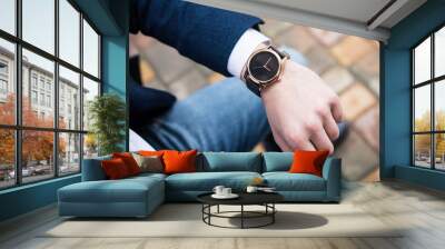 Elegant young business man's hand with fashion no brand wrist wa Wall mural