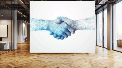 Minimalist blue low poly handshake - essence of professional networking and collaborations Wall mural