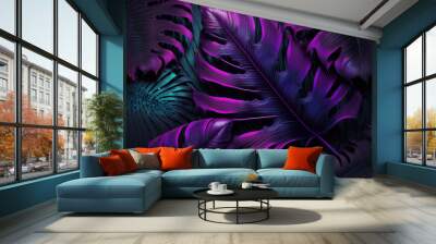 Neon purple tropical palm leaf background illustration Wall mural