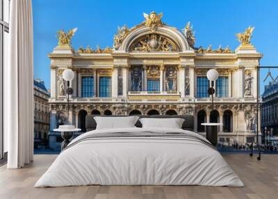 Panoramic view of the historic palais garnier opera house in paris under a clear blue sky Wall mural