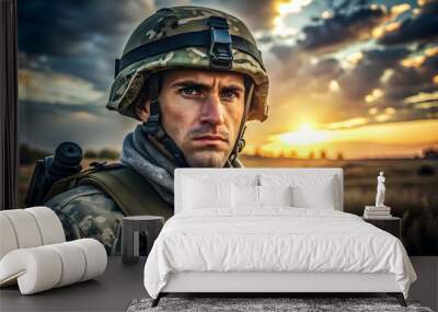 Portrait of a soldier on the battlefield Wall mural